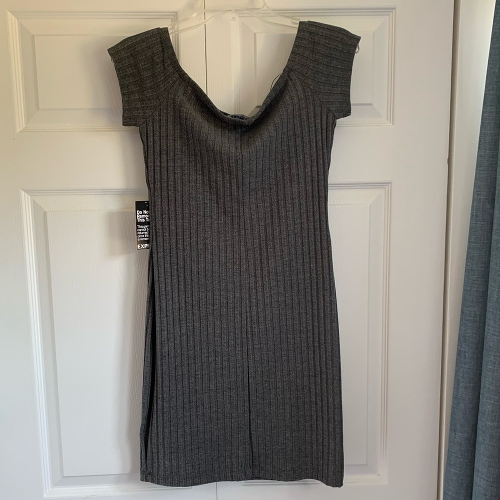 Express Gray Ribbed Dress - Picture 3 of 6